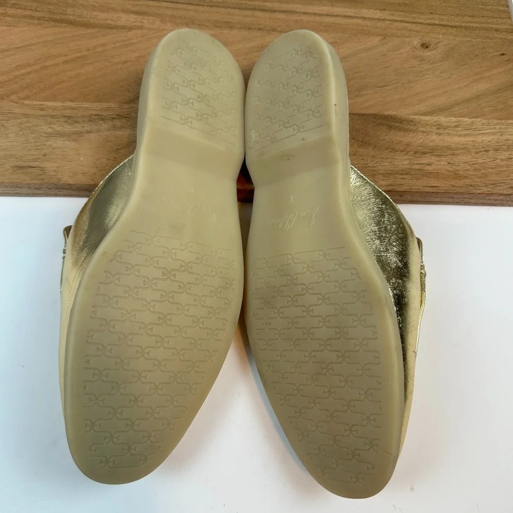 Womens Sam Edelman Kira Metallic Gold Leather Loafers Flats Mules Shoes Size 8‎